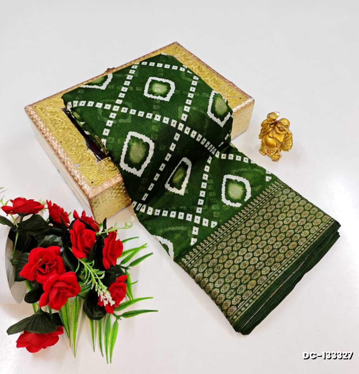 Ruby Pink Contrast Print Soft Cotton Saree with Silver & Copper Zari Border